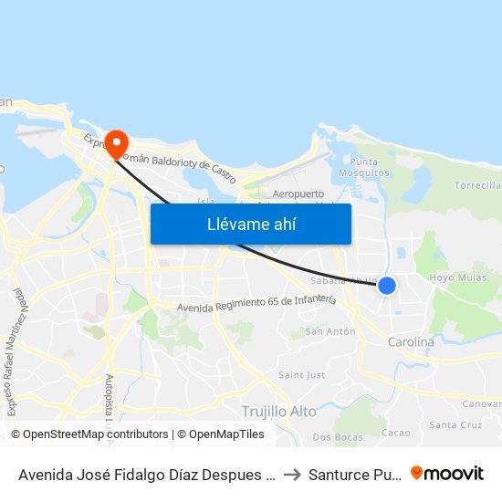 Avenida José Fidalgo Díaz Despues Lado Opuesto Vía 25 to Santurce Puerto Rico map