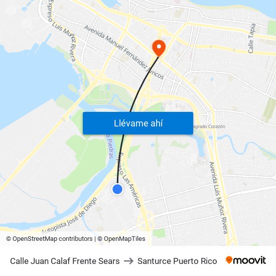 Calle Juan Calaf Frente Sears to Santurce Puerto Rico map