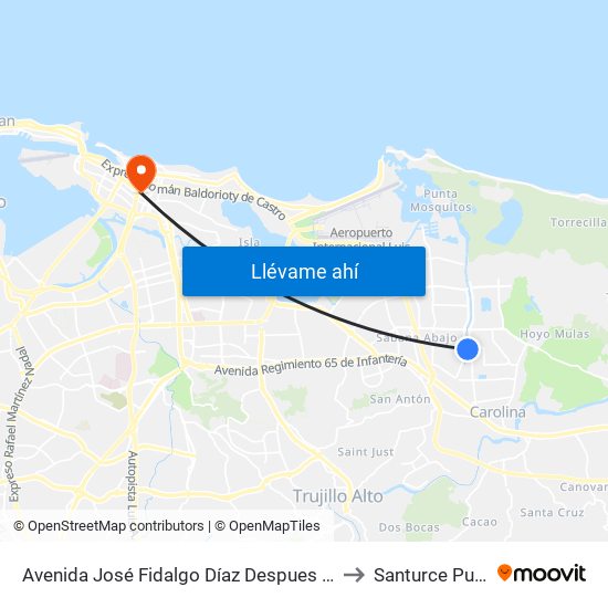 Avenida José Fidalgo Díaz Despues Lado Opuesto Vía 26 to Santurce Puerto Rico map