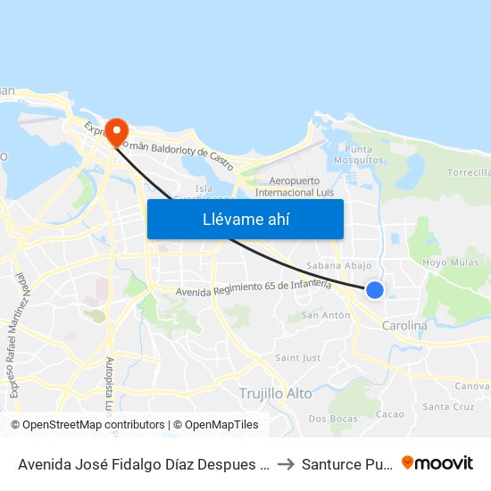 Avenida José Fidalgo Díaz Despues Lado Opuesto Vía 44 to Santurce Puerto Rico map
