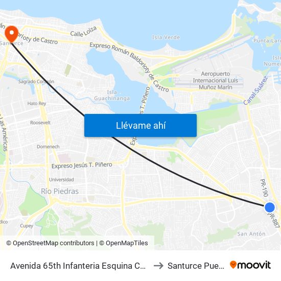 Avenida 65th Infanteria Esquina Carretera Pr-8887 to Santurce Puerto Rico map