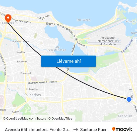 Avenida 65th Infanteria Frente Gasolinera Toral to Santurce Puerto Rico map