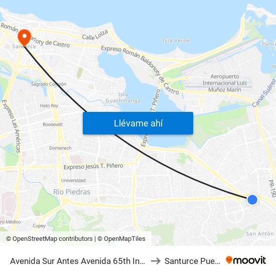 Avenida Sur Antes Avenida 65th Infanteria (Fondo) to Santurce Puerto Rico map