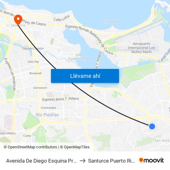 Avenida De Diego Esquina Pr-8 to Santurce Puerto Rico map
