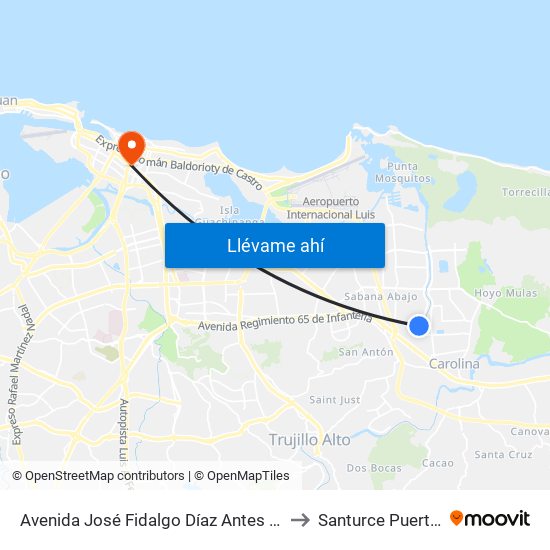 Avenida José Fidalgo Díaz Antes Calle Vía 45 to Santurce Puerto Rico map