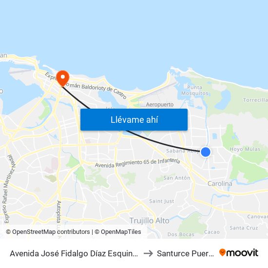 Avenida José Fidalgo Díaz Esquina Calle Vía 24 to Santurce Puerto Rico map