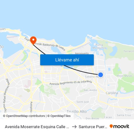 Avenida Moserrate Esquina Calle Rafael Carrion to Santurce Puerto Rico map