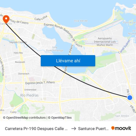 Carretera Pr-190 Despues Calle Belén Ayala to Santurce Puerto Rico map