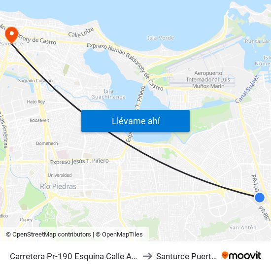 Carretera Pr-190 Esquina Calle Antonia Vigo to Santurce Puerto Rico map