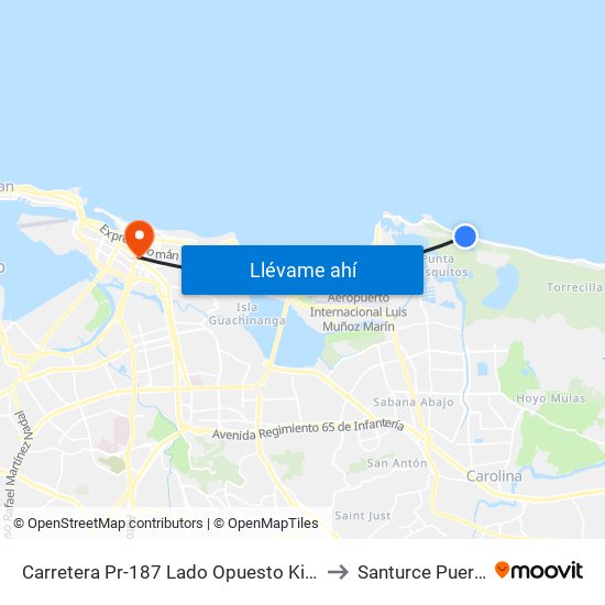 Carretera Pr-187 Lado Opuesto Kioskos Nuevos to Santurce Puerto Rico map