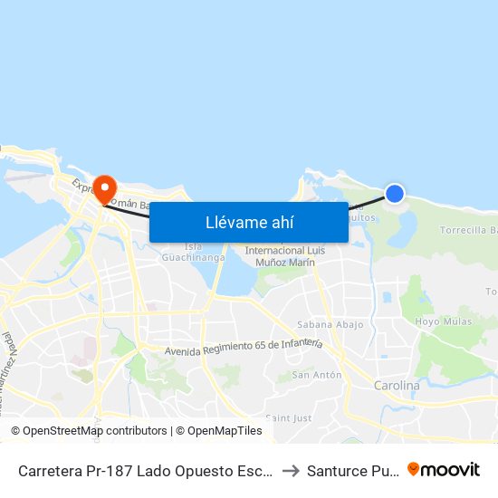 Carretera Pr-187 Lado Opuesto Escuela Emiliano Figueroa to Santurce Puerto Rico map