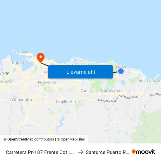 Carretera Pr-187 Frente Cdt Loiza to Santurce Puerto Rico map