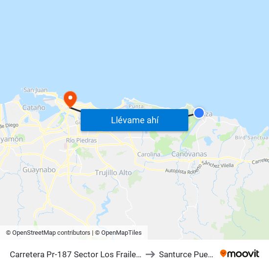 Carretera Pr-187 Sector Los Frailes Frente A Aaa to Santurce Puerto Rico map