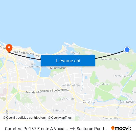 Carretera Pr-187 Frente A Vacia Talega 2 to Santurce Puerto Rico map