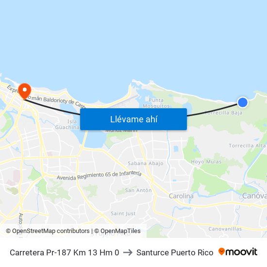 Carretera Pr-187 Km 13 Hm 0 to Santurce Puerto Rico map