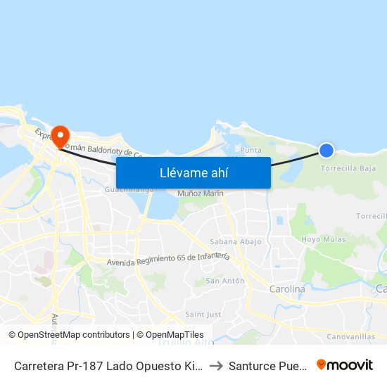 Carretera Pr-187 Lado Opuesto Kiosko 22 Enero to Santurce Puerto Rico map