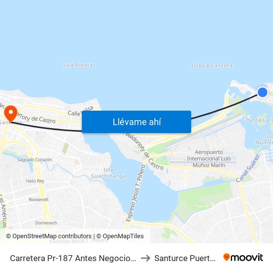 Carretera Pr-187 Antes Negocio Playa 79 to Santurce Puerto Rico map