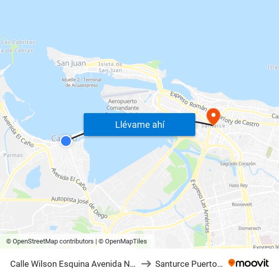 Calle Wilson Esquina Avenida Nereidas to Santurce Puerto Rico map