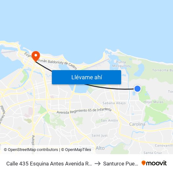 Calle 435 Esquina Antes Avenida Roberto S. Vilella to Santurce Puerto Rico map