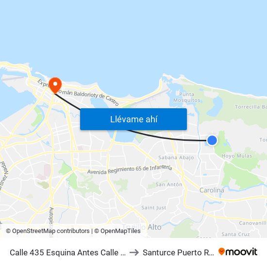 Calle 435 Esquina Antes Calle 525 to Santurce Puerto Rico map