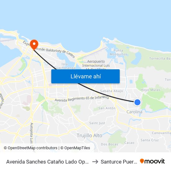 Avenida Sanches Cataño Lado Opuesto Calle 31 to Santurce Puerto Rico map