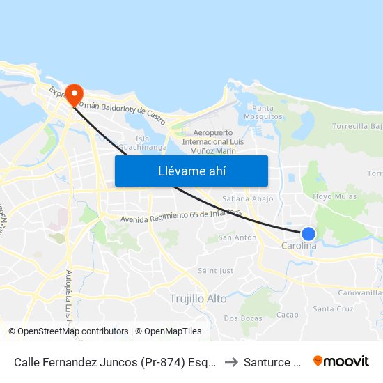 Calle Fernandez Juncos (Pr-874) Esquina Residencia Los Naranjales to Santurce Puerto Rico map