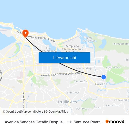 Avenida Sanches Cataño Despues Calle 31 to Santurce Puerto Rico map