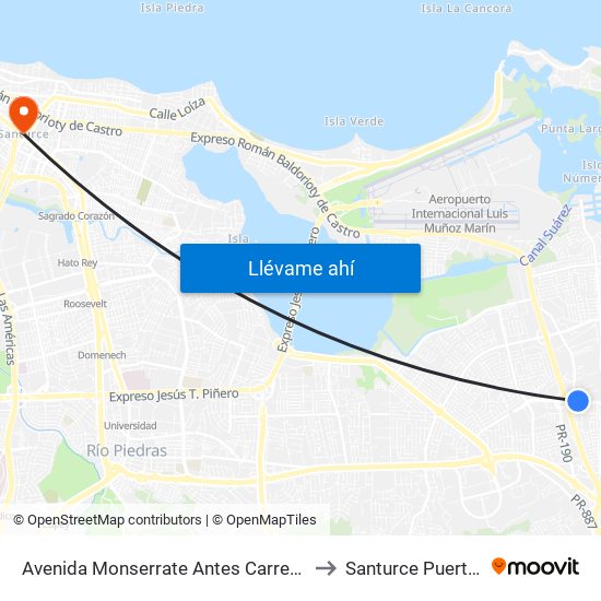 Avenida Monserrate Antes Carretera Pr-190 to Santurce Puerto Rico map