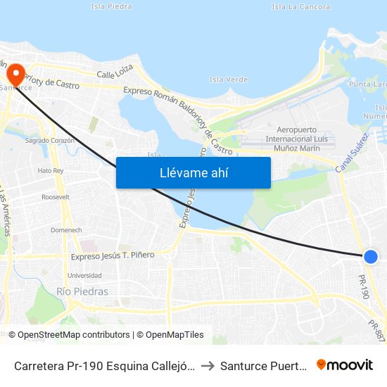 Carretera Pr-190 Esquina Callejón Canales to Santurce Puerto Rico map