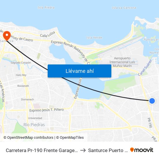 Carretera Pr-190 Frente Garage Hance to Santurce Puerto Rico map
