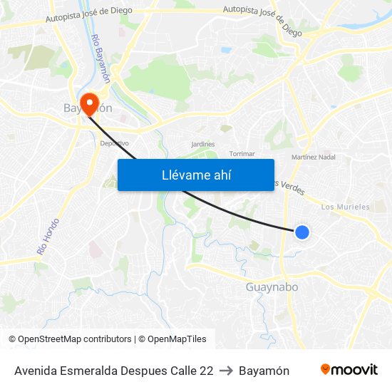 Avenida Esmeralda Despues Calle 22 to Bayamón map