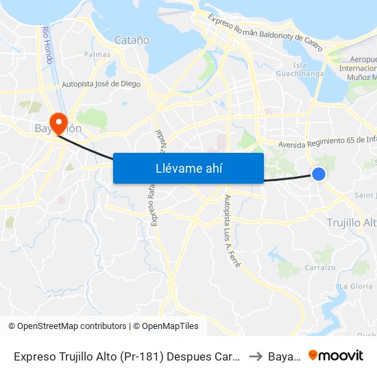 Expreso Trujillo Alto (Pr-181) Despues Carretera 846 (Pr-846) to Bayamón map