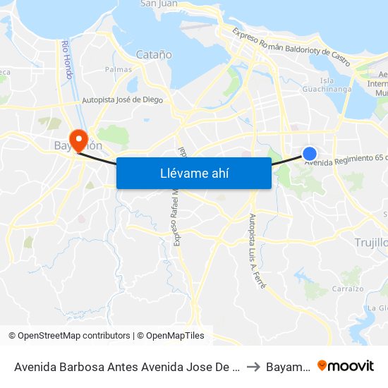 Avenida Barbosa Antes Avenida Jose De Diego to Bayamón map