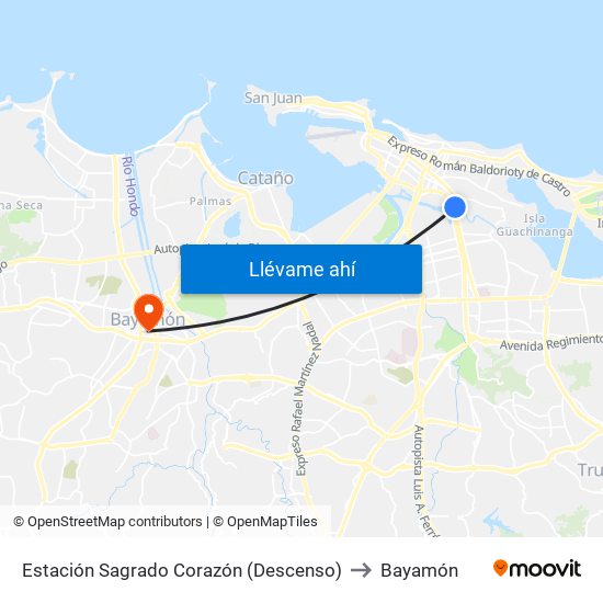 Estación Sagrado Corazón (Descenso) to Bayamón map