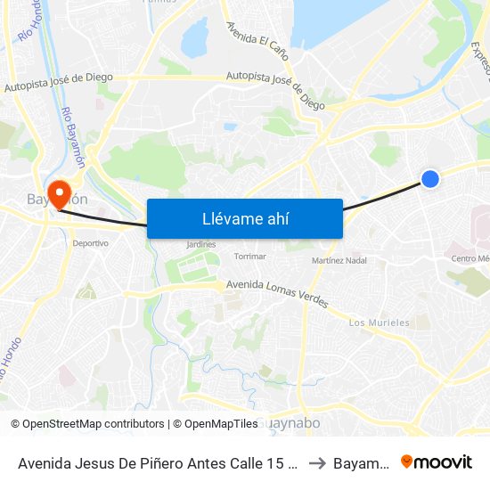 Avenida Jesus De Piñero Antes Calle 15 S.E. to Bayamón map