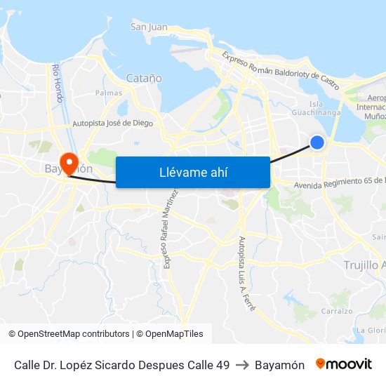 Calle Dr. Lopéz Sicardo Despues Calle 49 to Bayamón map