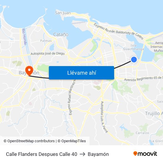 Calle Flanders Despues Calle 40 to Bayamón map