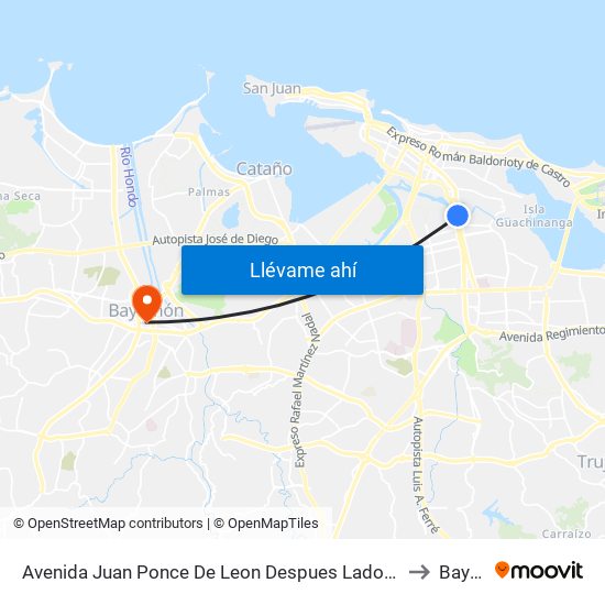 Avenida Juan Ponce De Leon Despues Lado Opuesto Calle Santiago Iglesia to Bayamón map