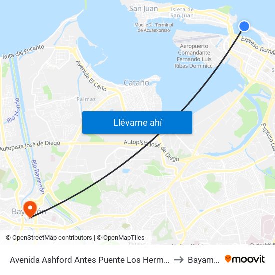 Avenida Ashford Antes Puente Los Hermanos to Bayamón map
