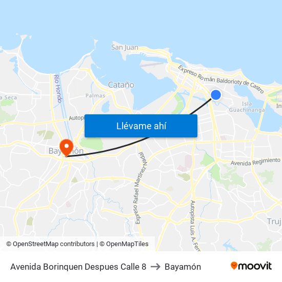 Avenida Borinquen Despues Calle 8 to Bayamón map