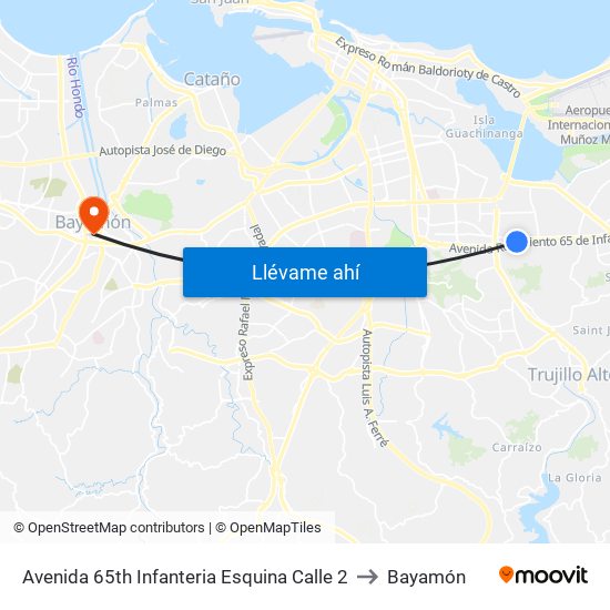 Avenida 65th Infanteria Esquina Calle 2 to Bayamón map