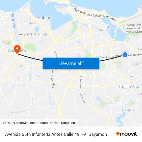 Avenida 65th Infanteria Antes Calle 49 to Bayamón map