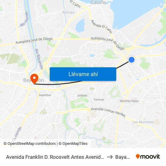 Avenida Franklin D. Roosvelt Antes Avenida Escorial to Bayamón map