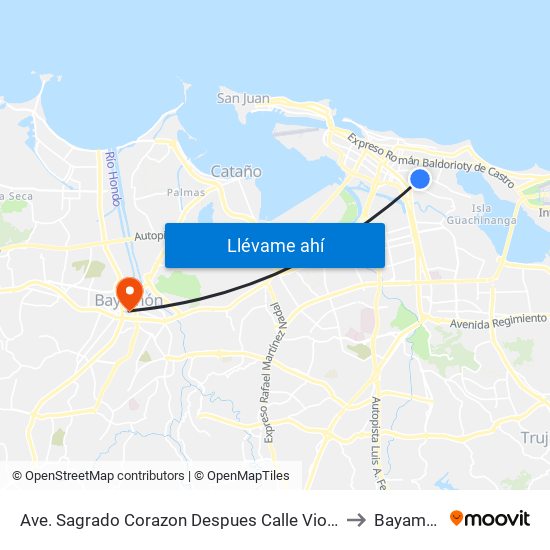 Ave. Sagrado Corazon Despues Calle Violeta to Bayamón map