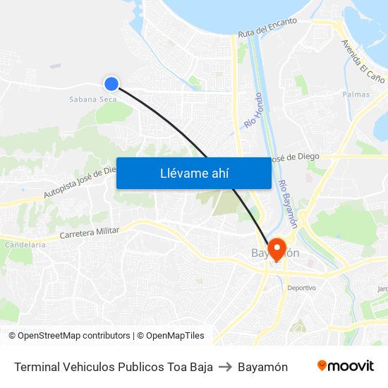 Terminal Vehiculos Publicos Toa Baja to Bayamón map