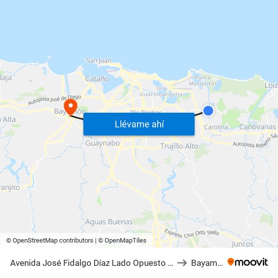 Avenida José Fidalgo Díaz Lado Opuesto Vía 21 to Bayamón map