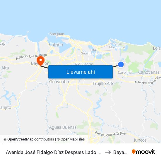 Avenida José Fidalgo Díaz Despues Lado Opuesto Vía 25 to Bayamón map