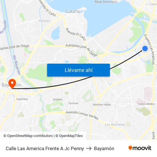 Calle Las America Frente A  Jc Penny to Bayamón map