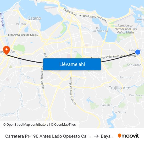 Carretera Pr-190 Antes Lado Opuesto Calle San Carlos to Bayamón map