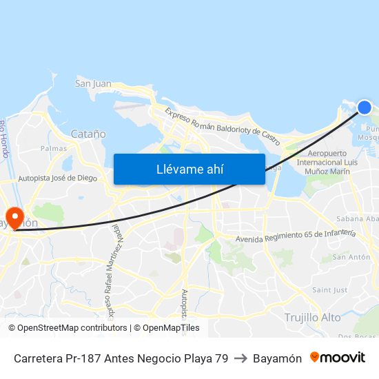Carretera Pr-187 Antes Negocio Playa 79 to Bayamón map